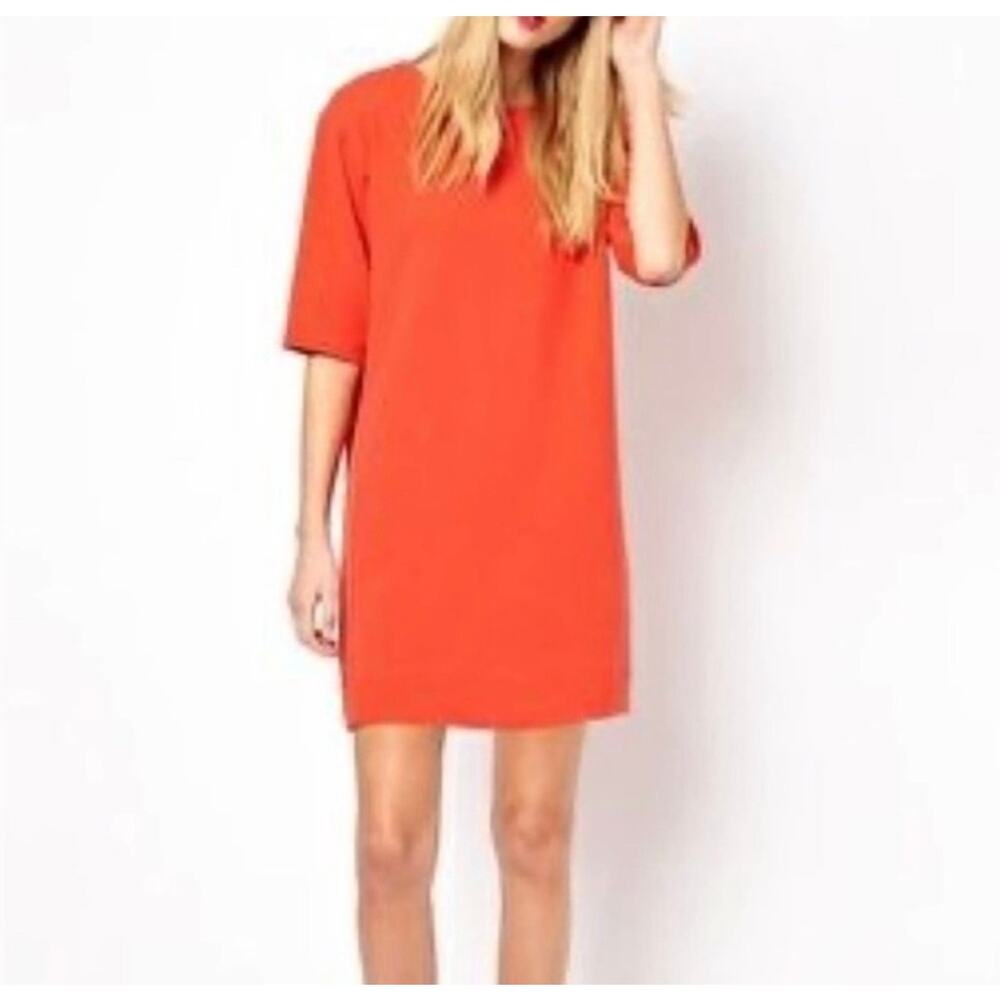 Blaque Label Shift Dress Bright Orange Medium Roll Tab Sleeves
